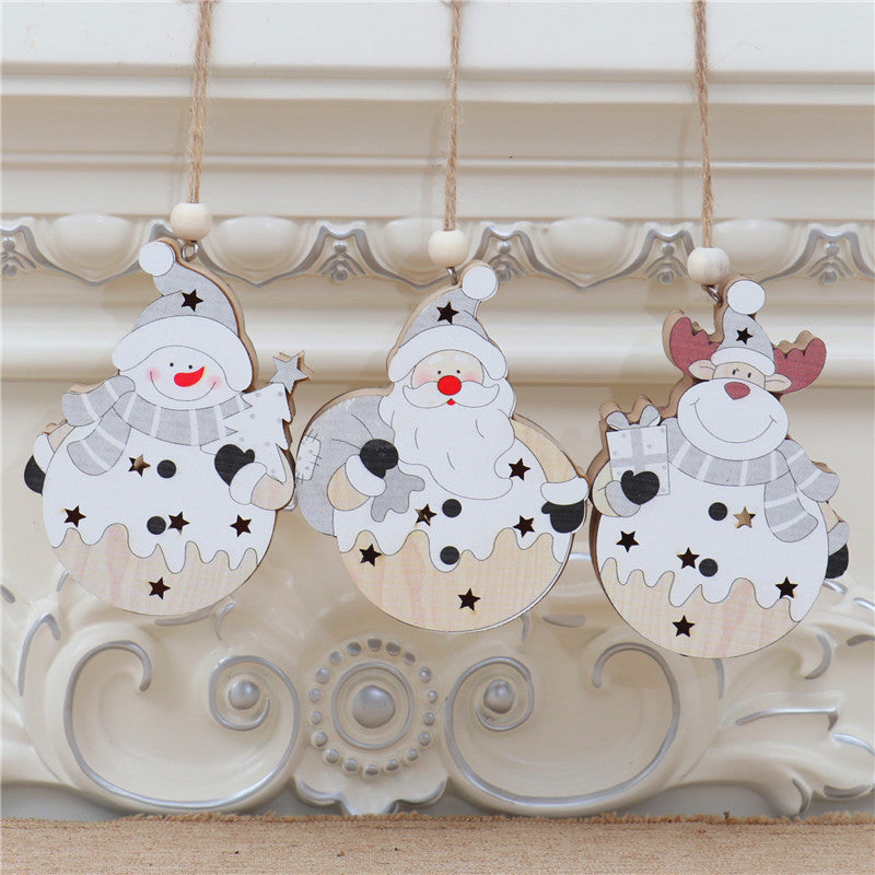 White Nordic Style Christmas Decoration Supplies Christmas Wooden Luminous Pendant