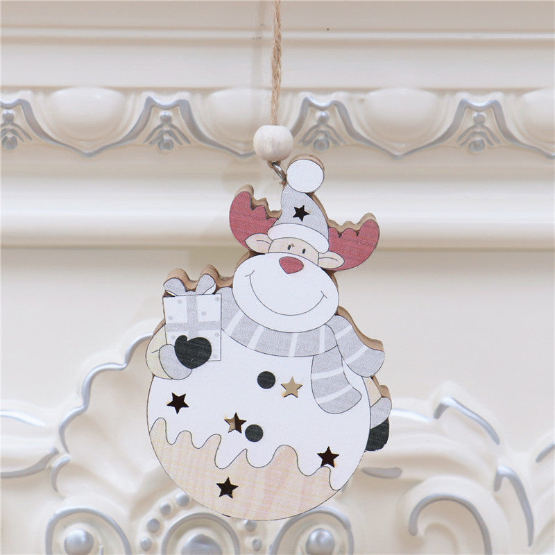White Nordic Style Christmas Decoration Supplies Christmas Wooden Luminous Pendant