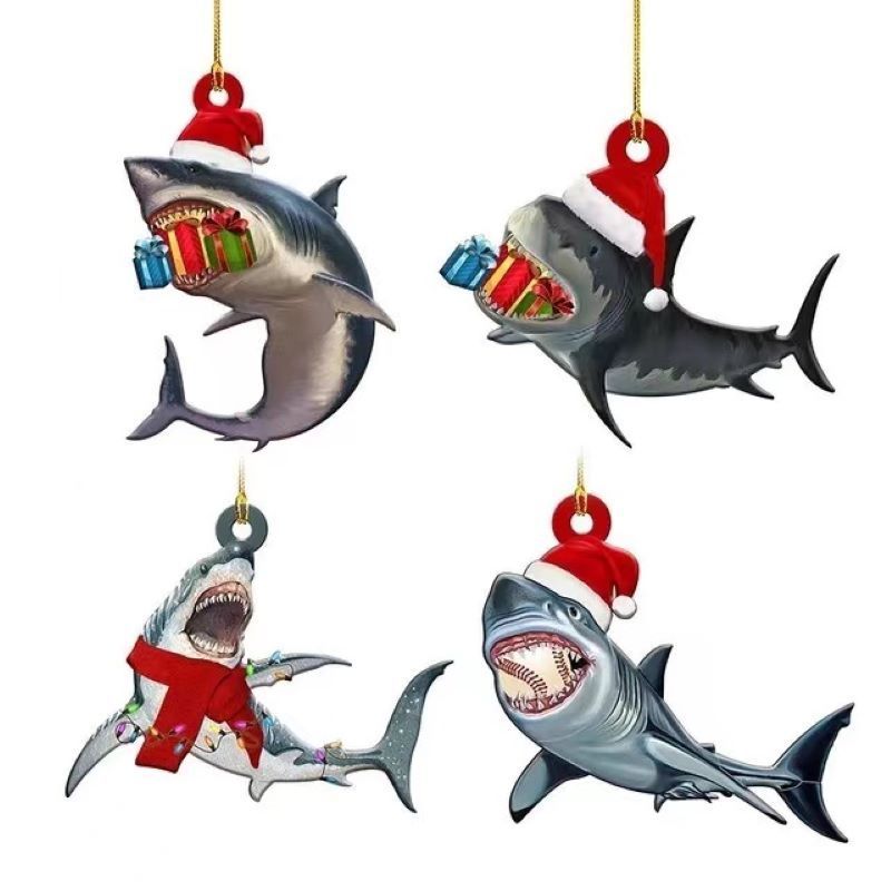 New Christmas Decoration Shark Gift Wooden Pendant Home Scene Atmosphere Decoration Christmas Tree Pendant