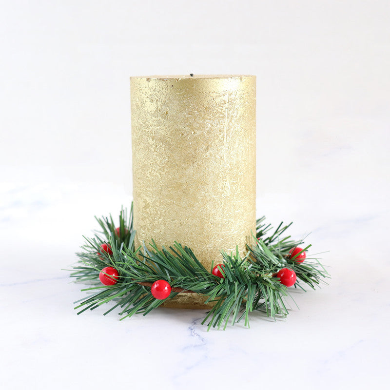 Christmas Garland Simulation Candle Holder Red Berry Garland Grass Red Stripes Berry Pine Needle Home Christmas Ring Decoration