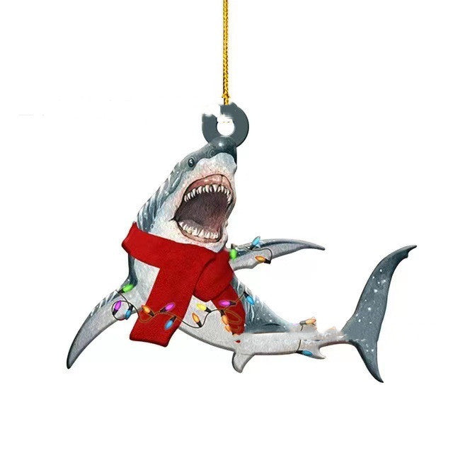 New Christmas Decoration Shark Gift Wooden Pendant Home Scene Atmosphere Decoration Christmas Tree Pendant